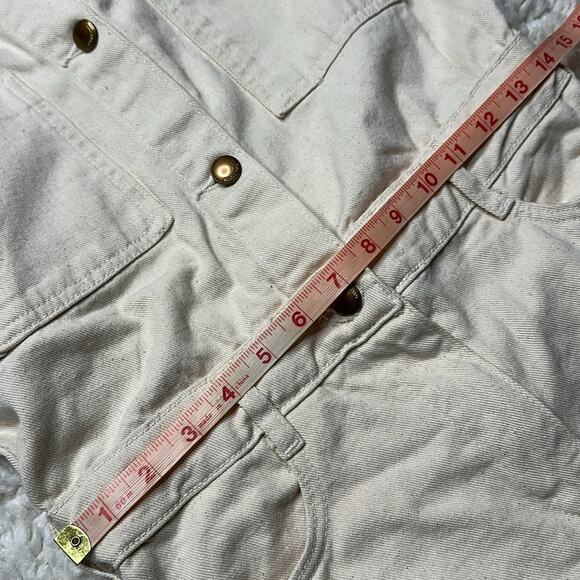 Zara Off-White Denim Jacket Button Front Romper Jumpsuit Neutral Raw Hem - Picture 8 of 9